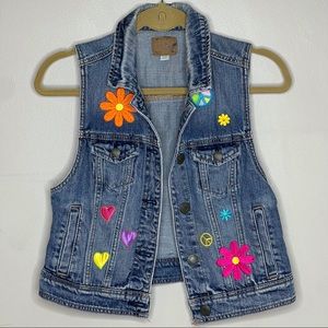 AMERICAN EAGLE OUTFITTERS Denim Vest 70’s Patches Y2K Hippie Size Medium